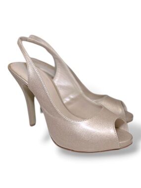 X-Appeal Champagne Shimmer 4” Peep Toe Sling Back Heels Size 8